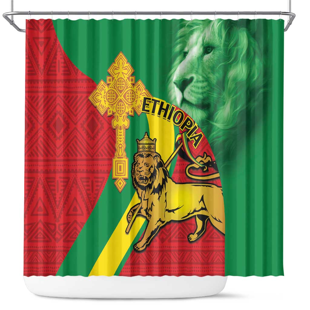 Ethiopia National Day Shower Curtain Ethiopia Lion of Judah African Pattern