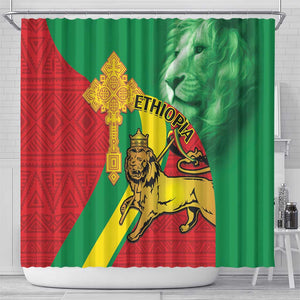 Ethiopia National Day Shower Curtain Ethiopia Lion of Judah African Pattern