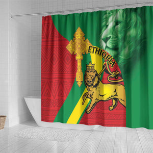 Ethiopia National Day Shower Curtain Ethiopia Lion of Judah African Pattern