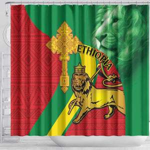 Ethiopia National Day Shower Curtain Ethiopia Lion of Judah African Pattern