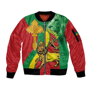 Ethiopia National Day Sleeve Zip Bomber Jacket Ethiopia Lion of Judah African Pattern