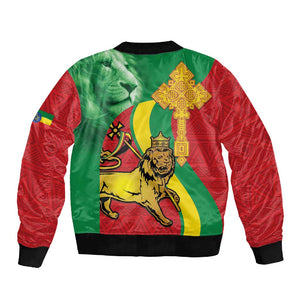 Ethiopia National Day Sleeve Zip Bomber Jacket Ethiopia Lion of Judah African Pattern