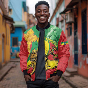 Ethiopia National Day Sleeve Zip Bomber Jacket Ethiopia Lion of Judah African Pattern