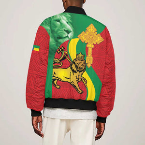 Ethiopia National Day Sleeve Zip Bomber Jacket Ethiopia Lion of Judah African Pattern