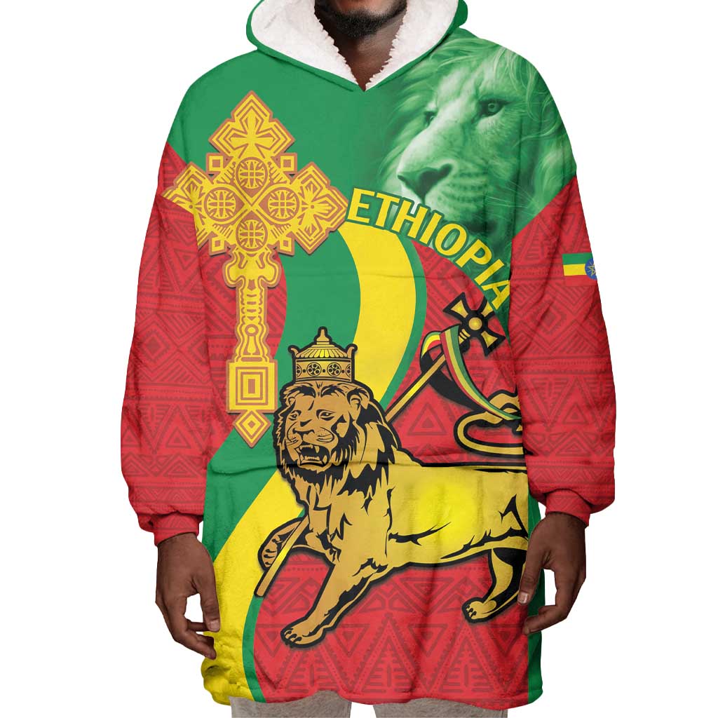 Ethiopia National Day Wearable Blanket Hoodie Ethiopia Lion of Judah African Pattern