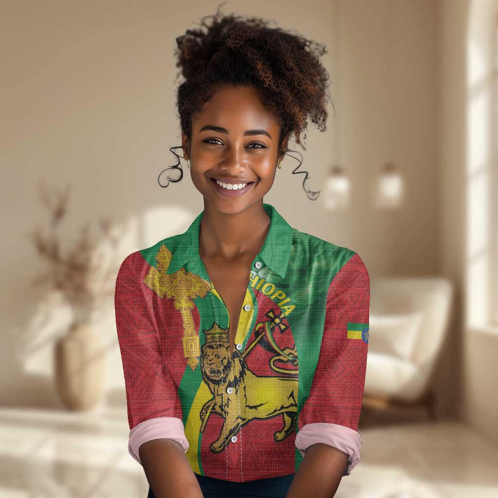 Ethiopia National Day Women Casual Shirt Ethiopia Lion of Judah African Pattern