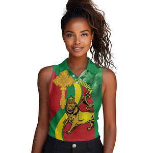 Ethiopia National Day Women Sleeveless Polo Shirt Ethiopia Lion of Judah African Pattern