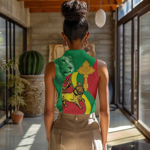 Ethiopia National Day Women Sleeveless Polo Shirt Ethiopia Lion of Judah African Pattern