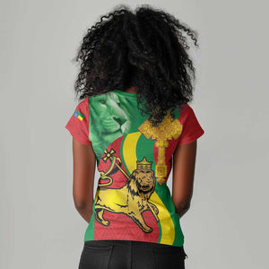 Ethiopia National Day Women V-Neck T-Shirt Ethiopia Lion of Judah African Pattern