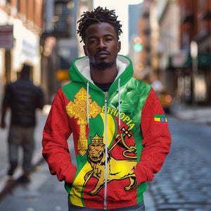 Ethiopia National Day Zip Hoodie Ethiopia Lion of Judah African Pattern