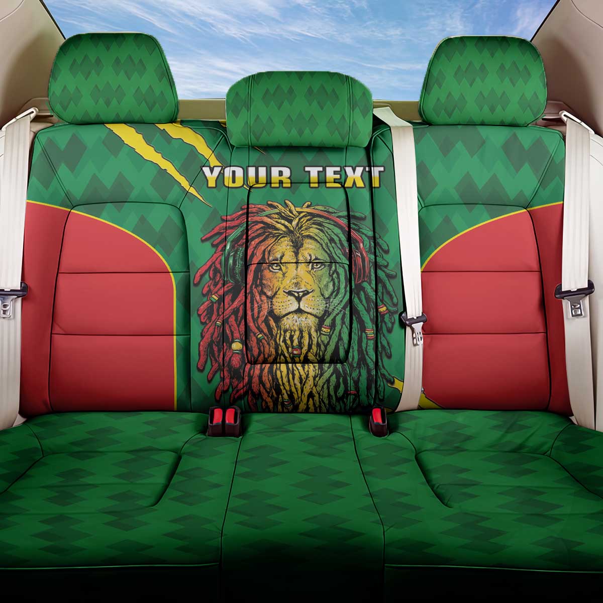 Personalised Ethiopia Back Car Seat Cover Men's Dreadlock Rasta Lion Headphones