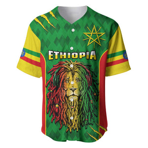 Personalised Ethiopia Baseball Jersey Men's Dreadlock Rasta Lion Headphones