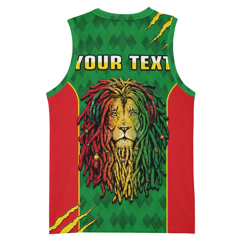 Personalised Ethiopia Basketball Jersey Men's Dreadlock Rasta Lion Headphones LT14