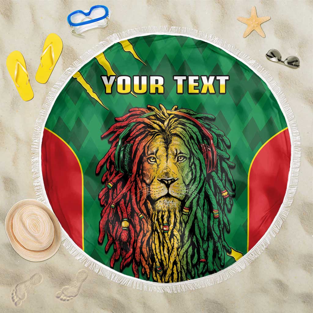 Personalised Ethiopia Beach Blanket Men's Dreadlock Rasta Lion Headphones