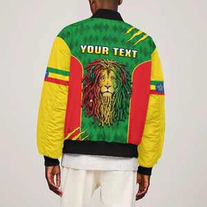 Personalised Ethiopia Bomber Jacket Men's Dreadlock Rasta Lion Headphones