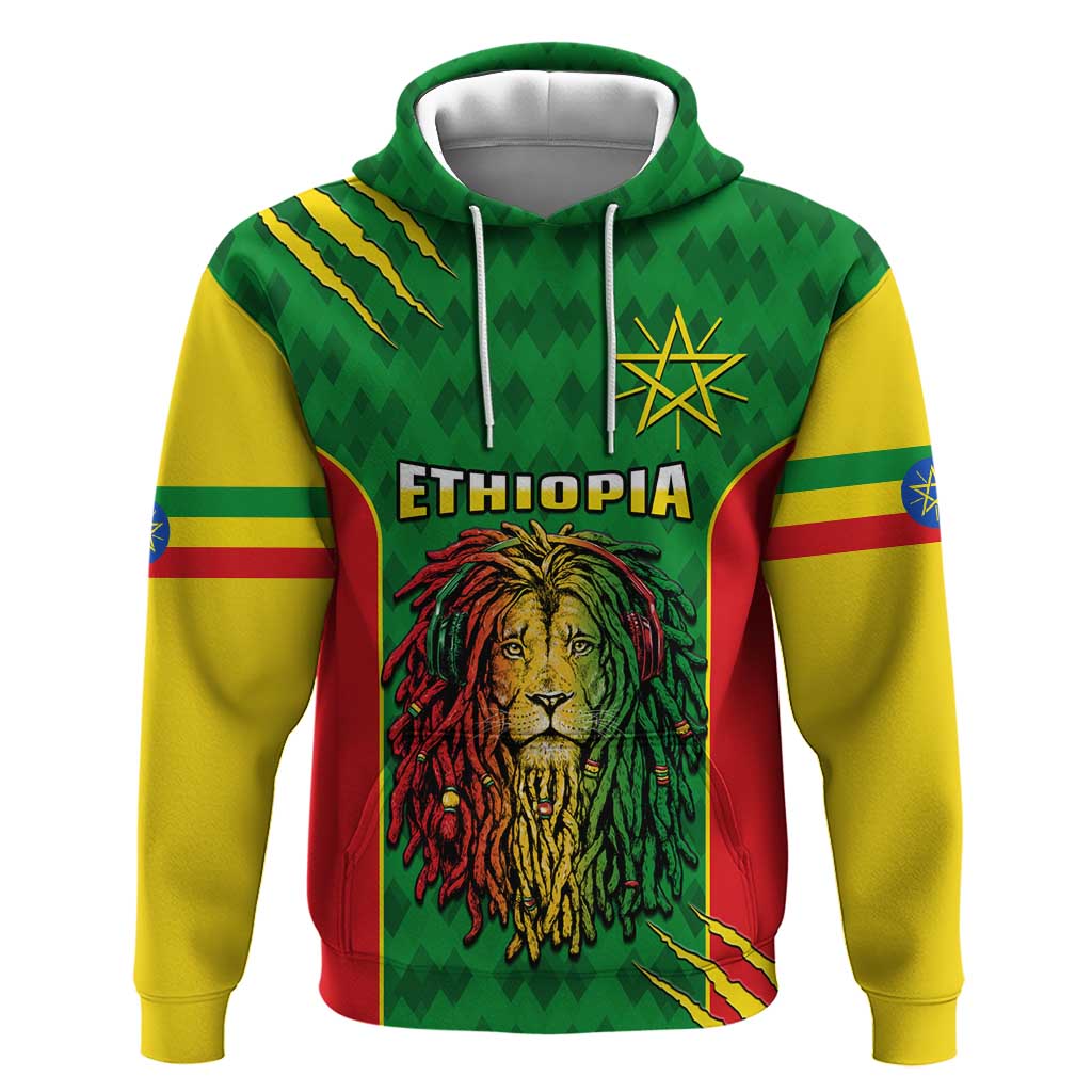 Personalised Ethiopia Hoodie Men's Dreadlock Rasta Lion Headphones