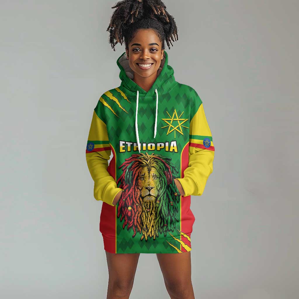 Personalised Ethiopia Hoodie Dress Men's Dreadlock Rasta Lion Headphones