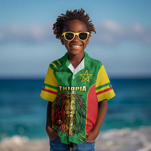 Personalised Ethiopia Kid Hawaiian Shirt Men's Dreadlock Rasta Lion Headphones