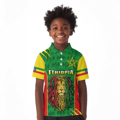 Personalised Ethiopia Kid Polo Shirt Men's Dreadlock Rasta Lion Headphones