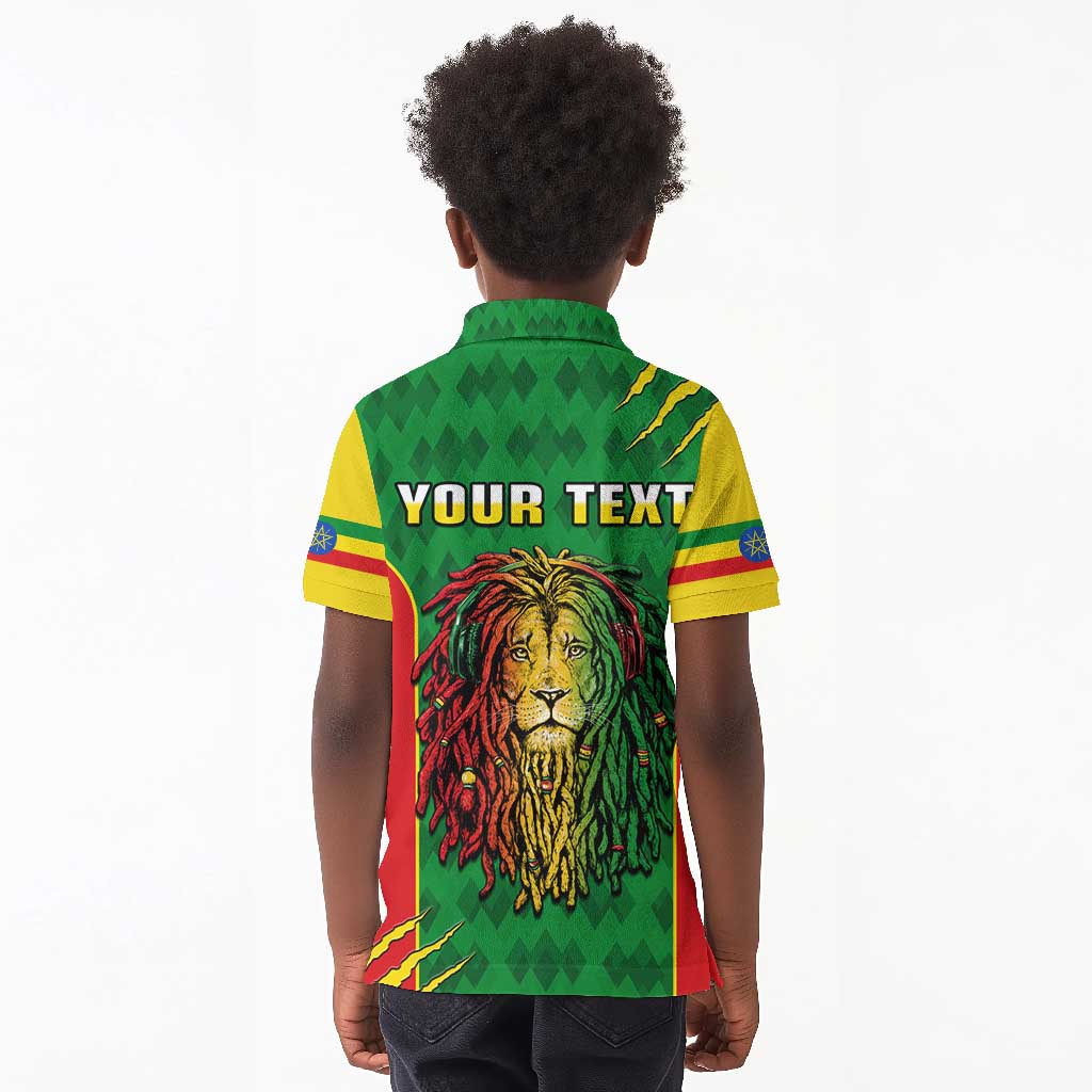 Personalised Ethiopia Kid Polo Shirt Men's Dreadlock Rasta Lion Headphones
