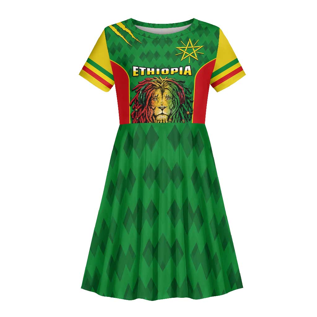 Personalised Ethiopia Kid Short Sleeve Dress Men's Dreadlock Rasta Lion Headphones