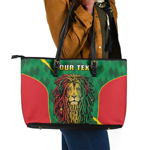 Personalised Ethiopia Leather Tote Bag Men's Dreadlock Rasta Lion Headphones