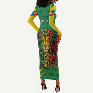 Personalised Ethiopia Long Sleeve Bodycon Dress Men's Dreadlock Rasta Lion Headphones