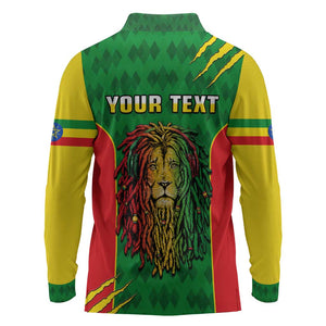 Personalised Ethiopia Long Sleeve Polo Shirt Men's Dreadlock Rasta Lion Headphones