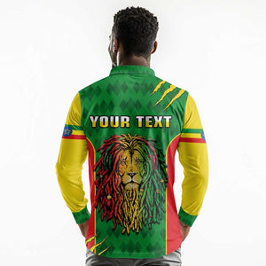 Personalised Ethiopia Long Sleeve Polo Shirt Men's Dreadlock Rasta Lion Headphones