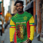 Personalised Ethiopia Long Sleeve Shirt Men's Dreadlock Rasta Lion Headphones LT14