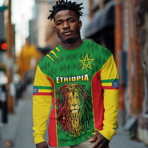 Personalised Ethiopia Long Sleeve Shirt Men's Dreadlock Rasta Lion Headphones LT14