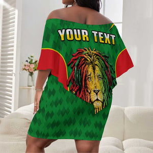 Personalised Ethiopia Off Shoulder Short Dress Men's Dreadlock Rasta Lion Headphones