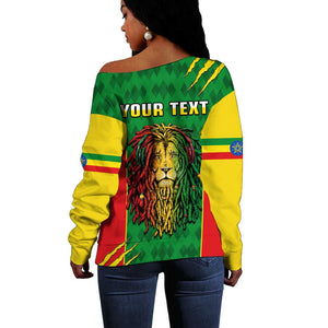 Personalised Ethiopia Off Shoulder Sweater Men's Dreadlock Rasta Lion Headphones