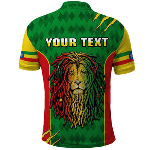 Personalised Ethiopia Polo Shirt Men's Dreadlock Rasta Lion Headphones