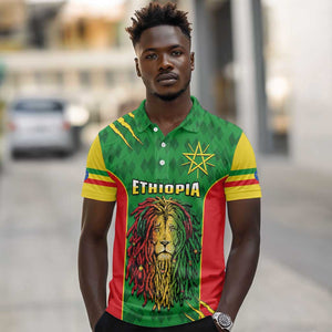 Personalised Ethiopia Polo Shirt Men's Dreadlock Rasta Lion Headphones