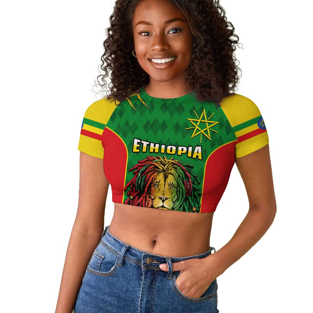 Personalised Ethiopia Raglan Cropped T shirt Men's Dreadlock Rasta Lion Headphones