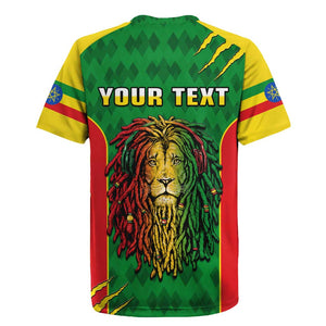 Personalised Ethiopia Rugby Jersey Men's Dreadlock Rasta Lion Headphones