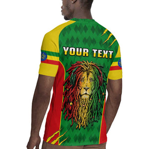 Personalised Ethiopia Rugby Jersey Men's Dreadlock Rasta Lion Headphones