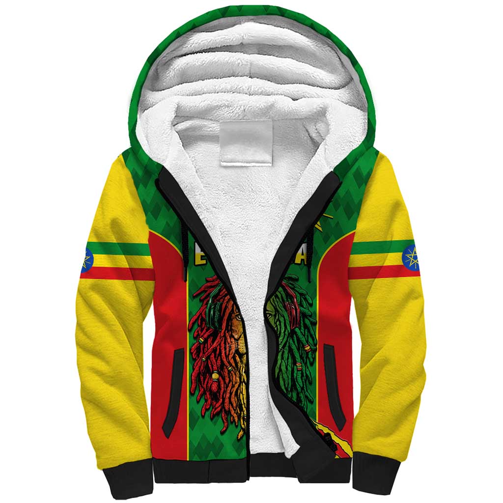 Personalised Ethiopia Sherpa Hoodie Men's Dreadlock Rasta Lion Headphones