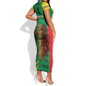 Personalised Ethiopia Short Sleeve Bodycon Dress Men's Dreadlock Rasta Lion Headphones