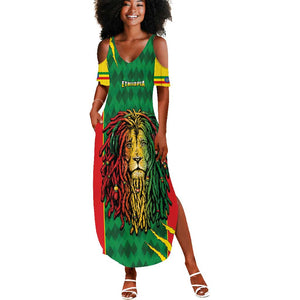 Personalised Ethiopia Summer Maxi Dress Men's Dreadlock Rasta Lion Headphones