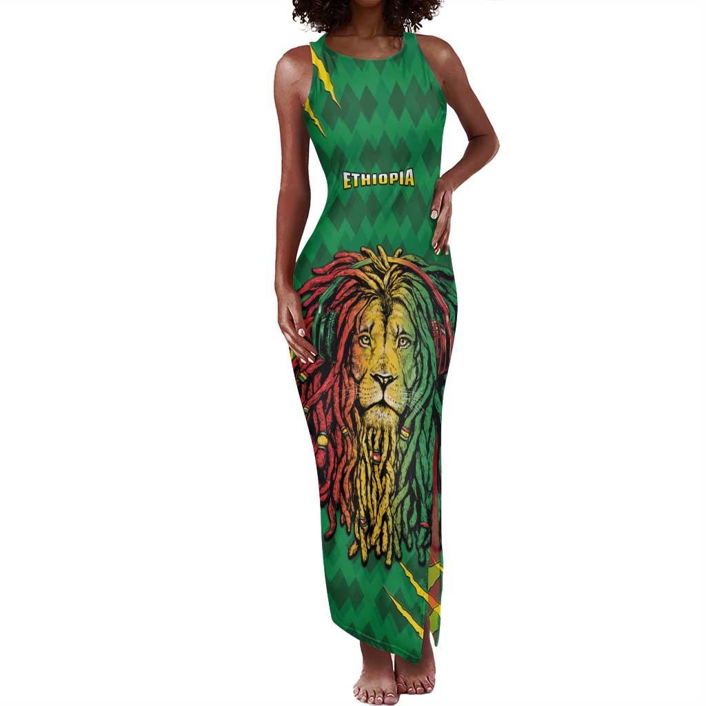 Personalised Ethiopia Tank Maxi Dress Men's Dreadlock Rasta Lion Headphones