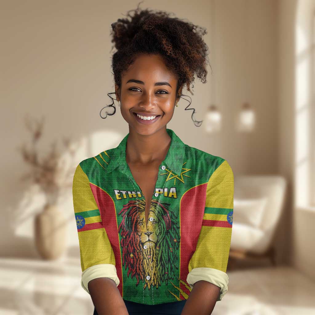 Personalised Ethiopia Women Casual Shirt Men's Dreadlock Rasta Lion Headphones