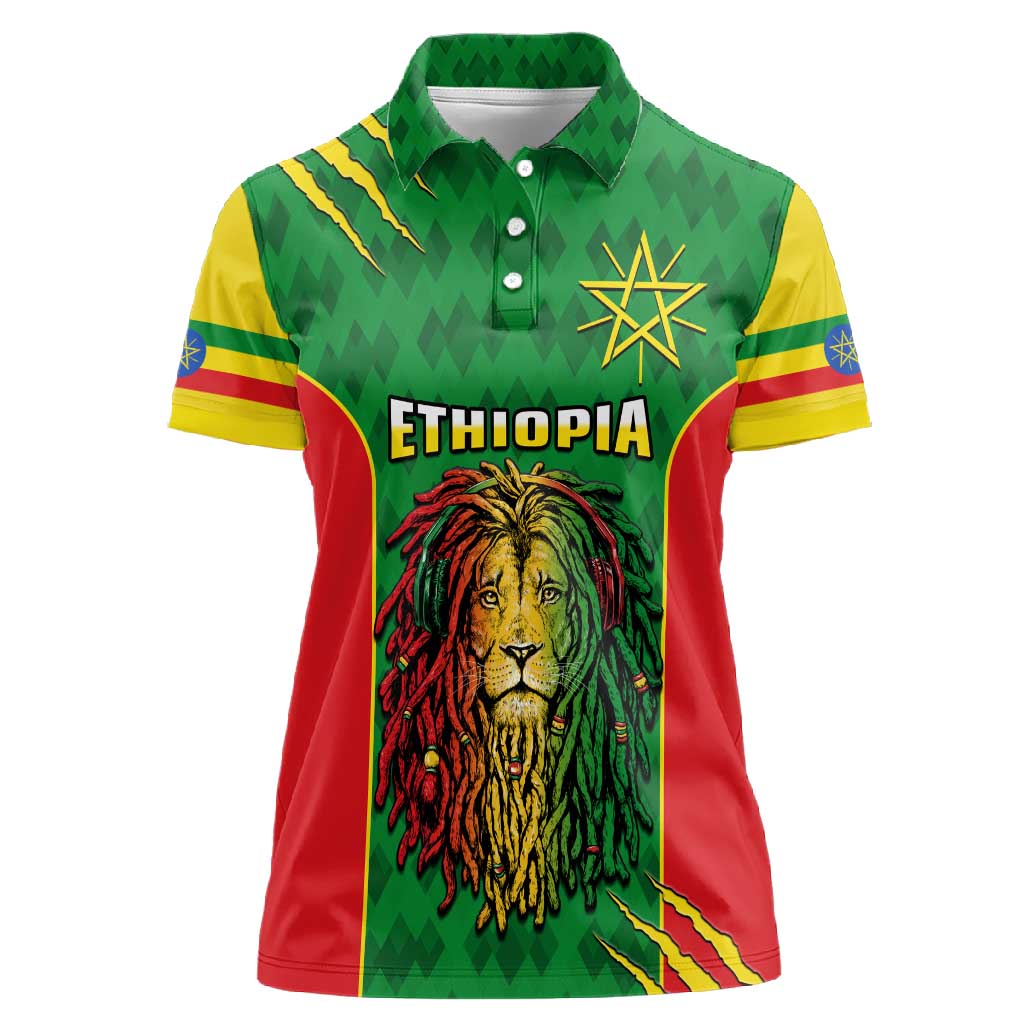 Personalised Ethiopia Women Polo Shirt Men's Dreadlock Rasta Lion Headphones