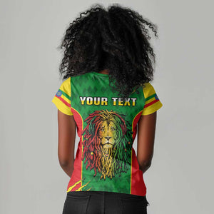 Personalised Ethiopia Women V-Neck T-Shirt Men's Dreadlock Rasta Lion Headphones