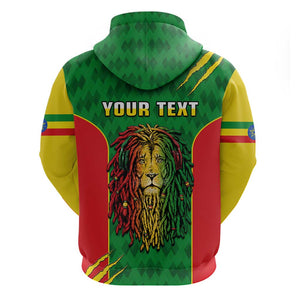 Personalised Ethiopia Zip Hoodie Men's Dreadlock Rasta Lion Headphones