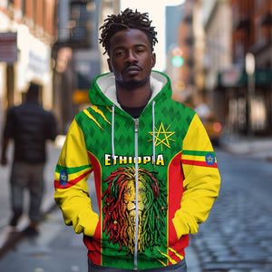 Personalised Ethiopia Zip Hoodie Men's Dreadlock Rasta Lion Headphones