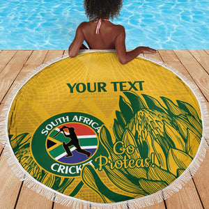 Custom South Africa Cricket Beach Blanket 2024 African Pattern Go Proteas