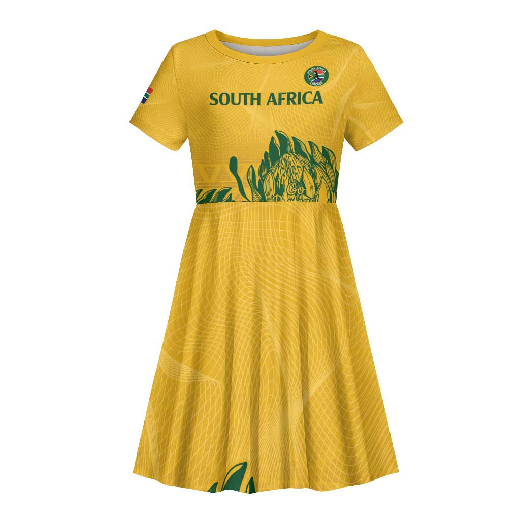 Custom South Africa Cricket Kid Short Sleeve Dress 2024 African Pattern Go Proteas