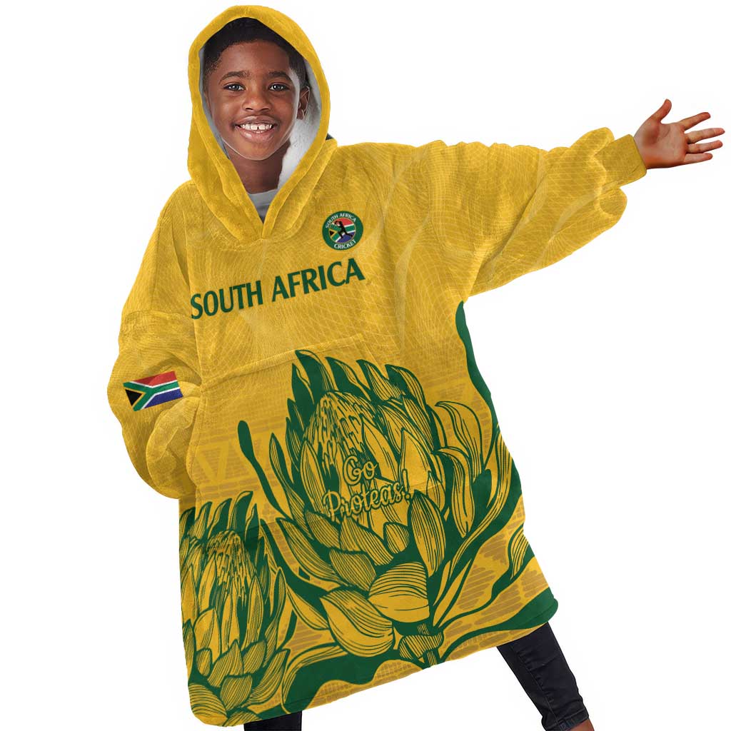 Custom South Africa Cricket KId Wearable Blanket Hoodie 2024 African Pattern Go Proteas